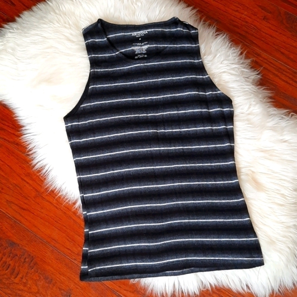 Arizona & Co. Black Striped Ribbed Tank Top - Picture 1 of 5